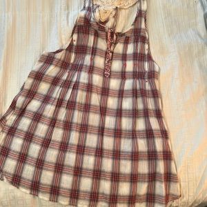 Free people lace embellished plaid cotton tank!!